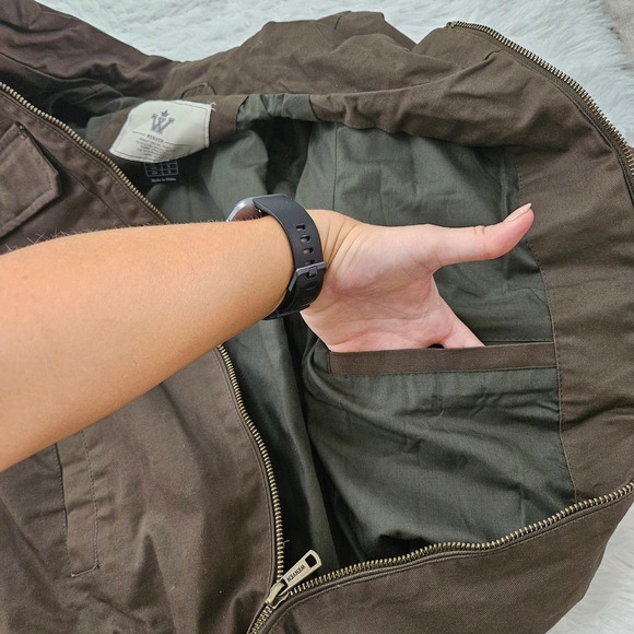 Wenven Men's Olive Green Zip Up Heavy Utility Jacket. Size S - Picture 5 of 10